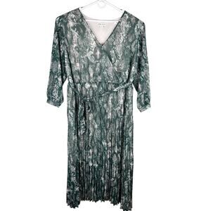 Ava & Viv Faux Wrap Maxi Dress 4X Green Animal Print Lined